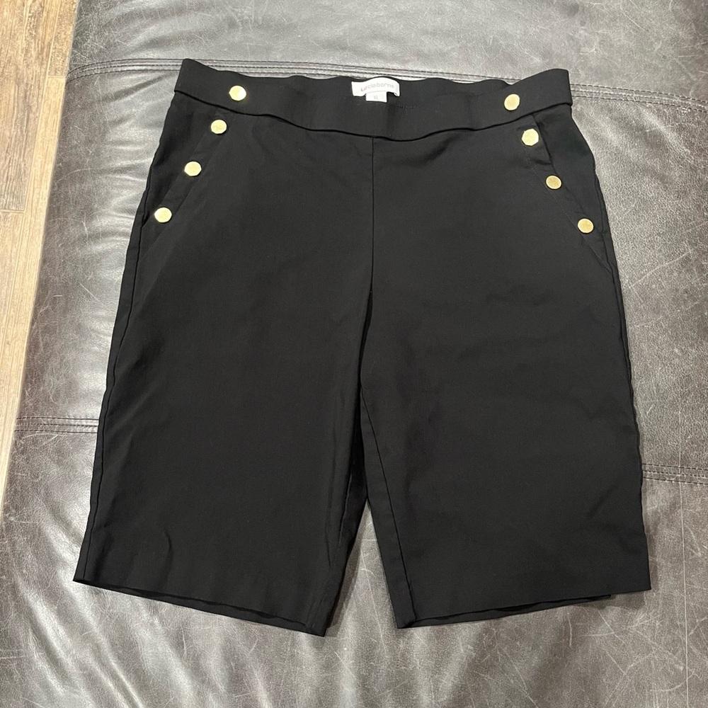 Liz Claiborne Black Women's Bermuda Shorts with Gold Button Accents